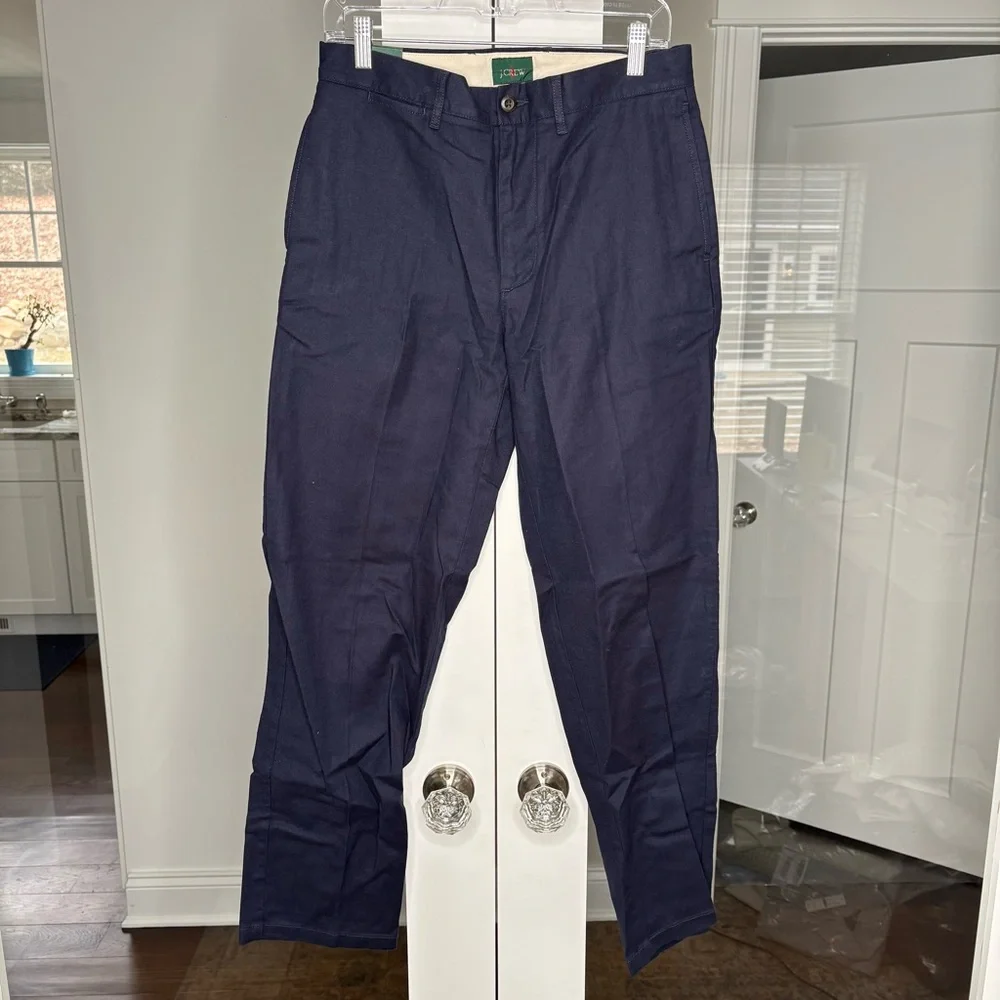 NWT J. Crew Straight-fit Creased Stretch Cotton-blend Twill Trouser Navy Blue